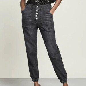 Veronica Beard Bolton Elastic Hem High Rise Washed Black Button Fly